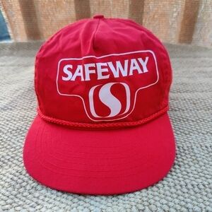 Vintage Safeway Trucker Hat Red Single Stitch Cap by San Sun Adjustable Grocery